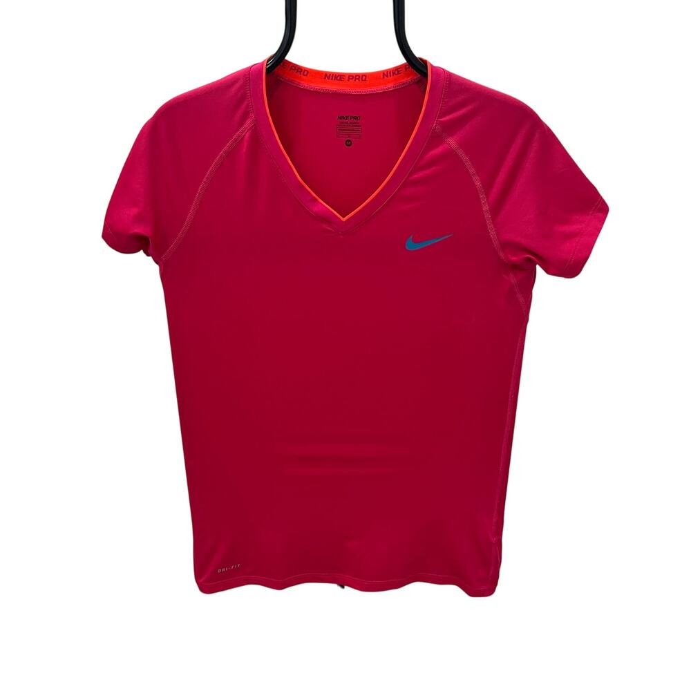 Nike Pro Women's MD Hot Pink V-neck Athletic Top Shirt